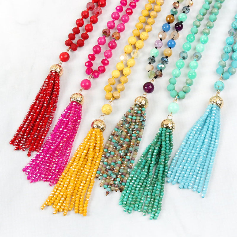 Hdn2237 - Beaded Tassel Pendant Necklace