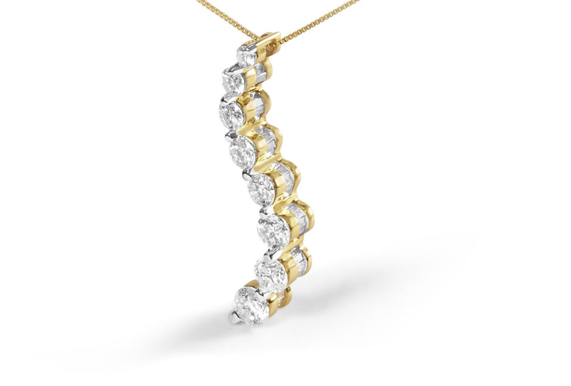 14k Yellow Gold 3.0 Cttw Baguette and Brilliant Round-Cut Diamond Journey 18" Pendant Necklace (I-J Color, I2-I3 Clarity