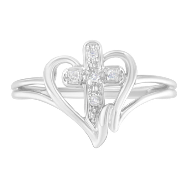 10K White Gold Diamond-Accented Cross & Open Heart Promise Fashion Ring (H-I Color, I1-I2 Clarity) - Size 8