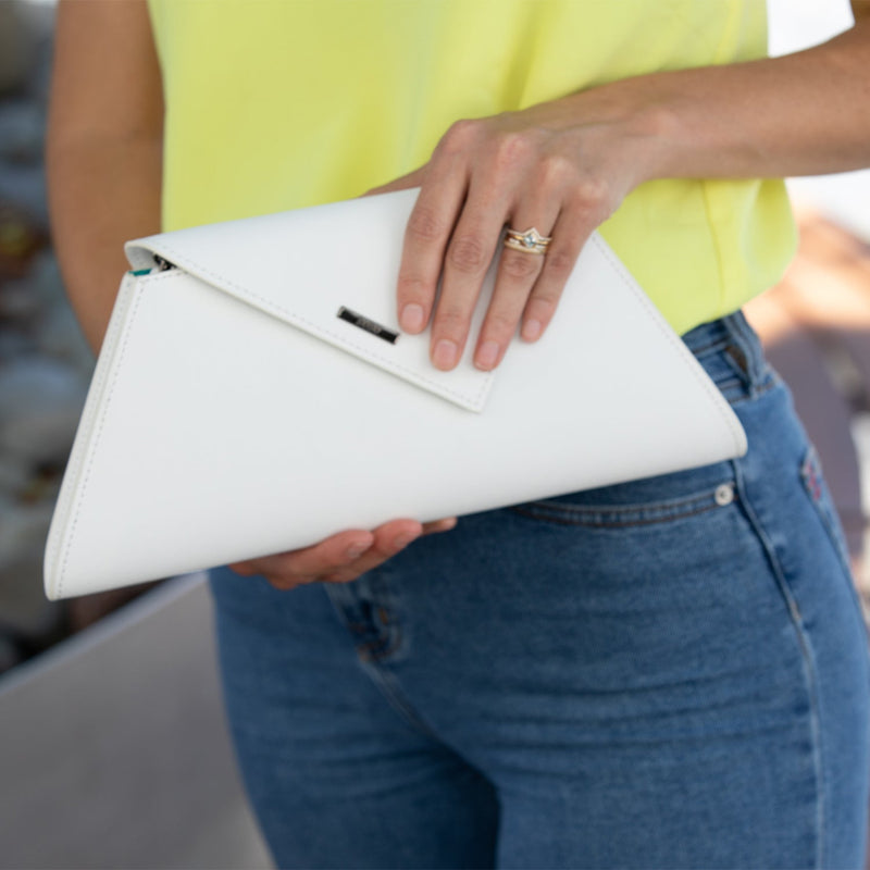 Angelica White Leather Clutch Bag