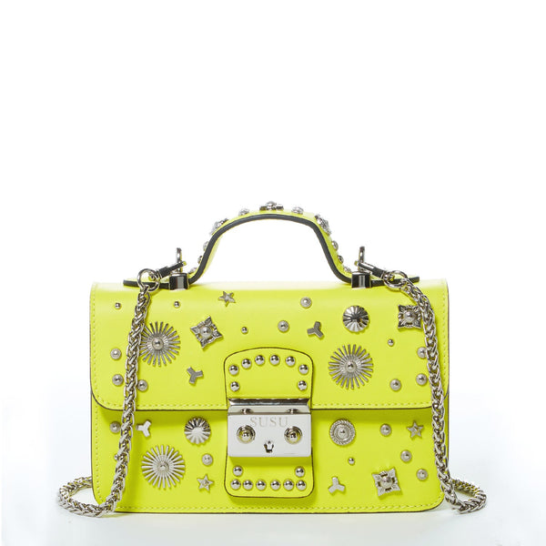 The Hollywood Bright Yellow Studded Leather Crossbody Bag