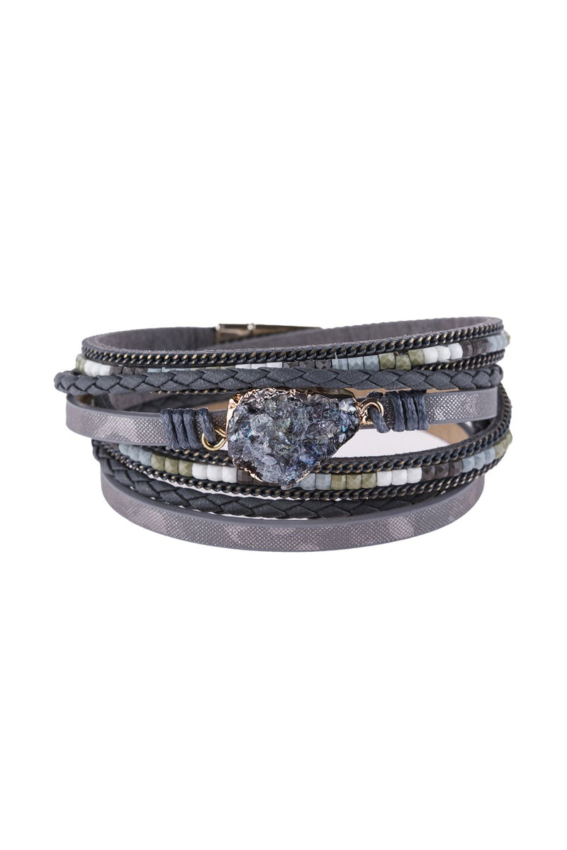 Druzy Stone Leather Wrap Magnetic Bracelet