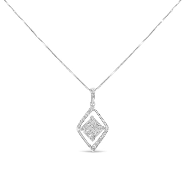 10k White Gold 1/3 Cttw Round and Princess-Cut Diamond Double Triangle 18" Pendant Necklace (H-I Color, SI1-SI2 Clarity)