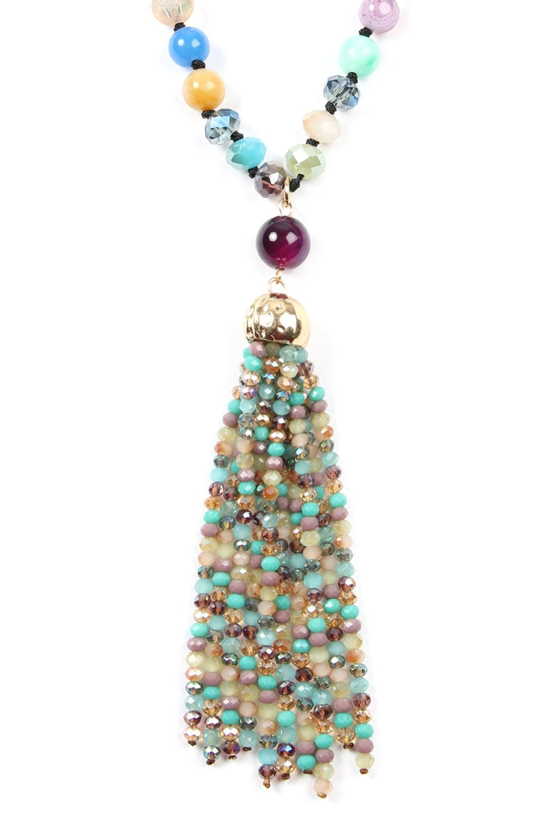 Hdn2237 - Beaded Tassel Pendant Necklace