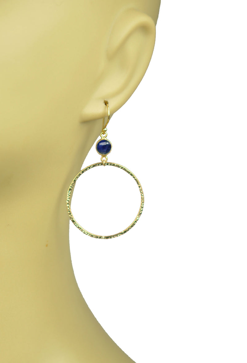 Lapis Lazuli Bezel Circle Earrings