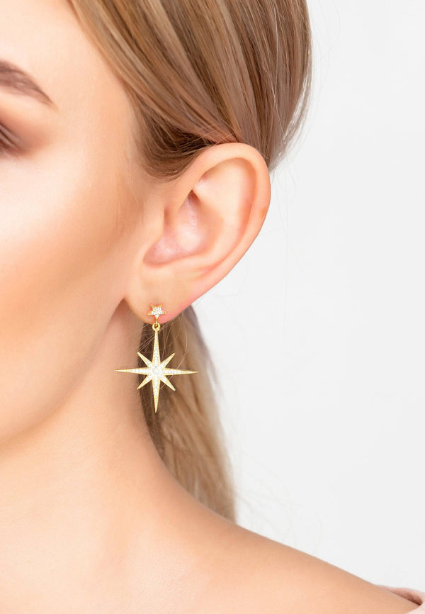 Petite Star Burst Drop Earrings Gold