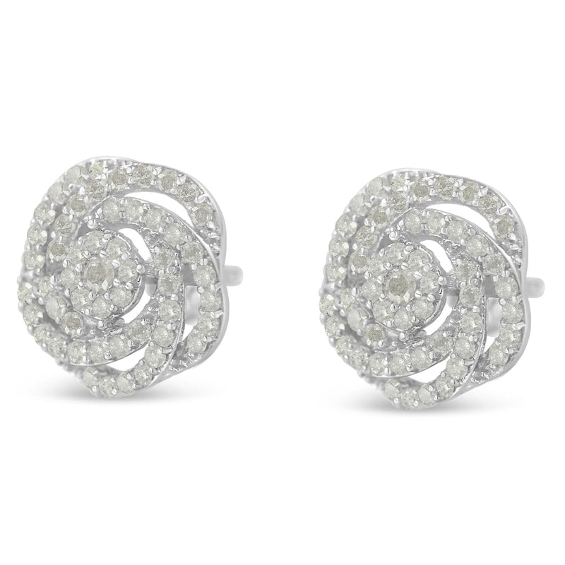 10k White Gold Rose-Cut Diamond Floral Cluster Earrings (1 Cttw, I-J Color, I2-I3 Clarity)
