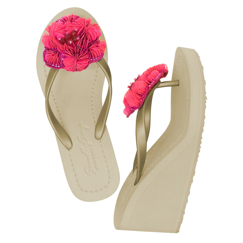 Noho (Pink Flower) - Women's High Wedge Flip Flops