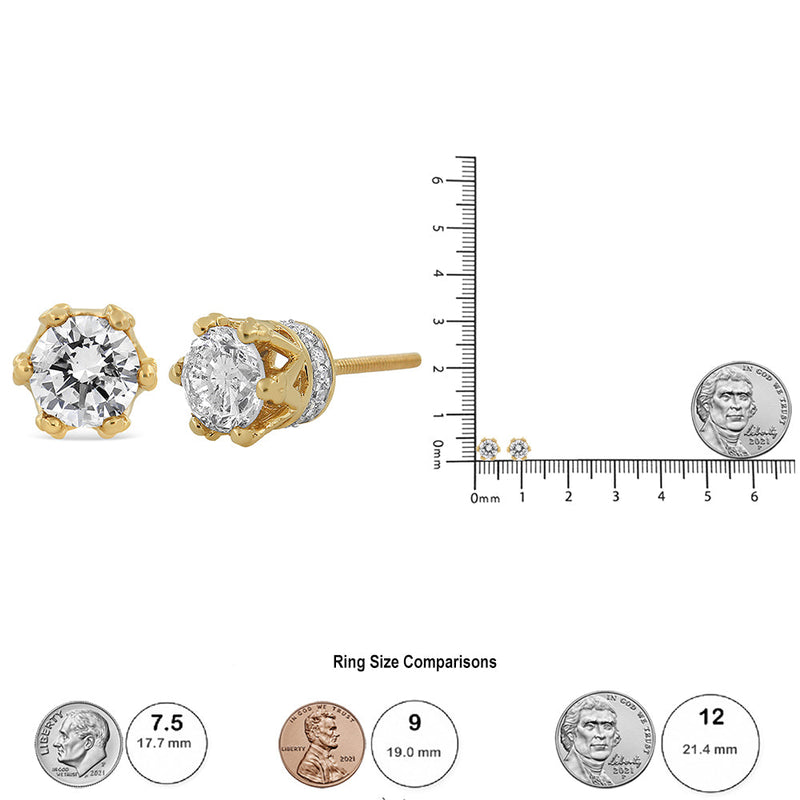 14K Yellow Gold 2.0 Cttw Round Diamond Crown Stud Earrings (I-J Color, I1-I2 Clarity)