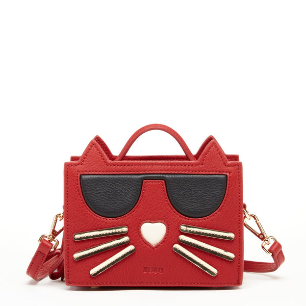 Leather Cat Bag Red Crossbody