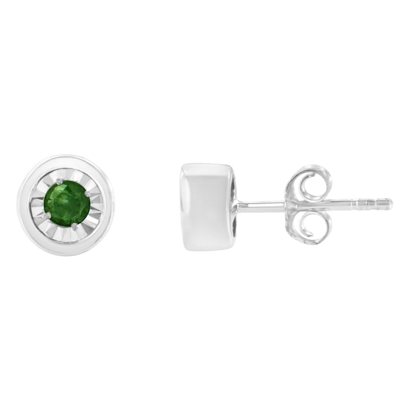 .925 Sterling Silver 0.15 Cttw Round Brilliant-Cut Green Diamond Miracle-Set Stud Earrings (Fancy Color-Enhanced, I1-I2