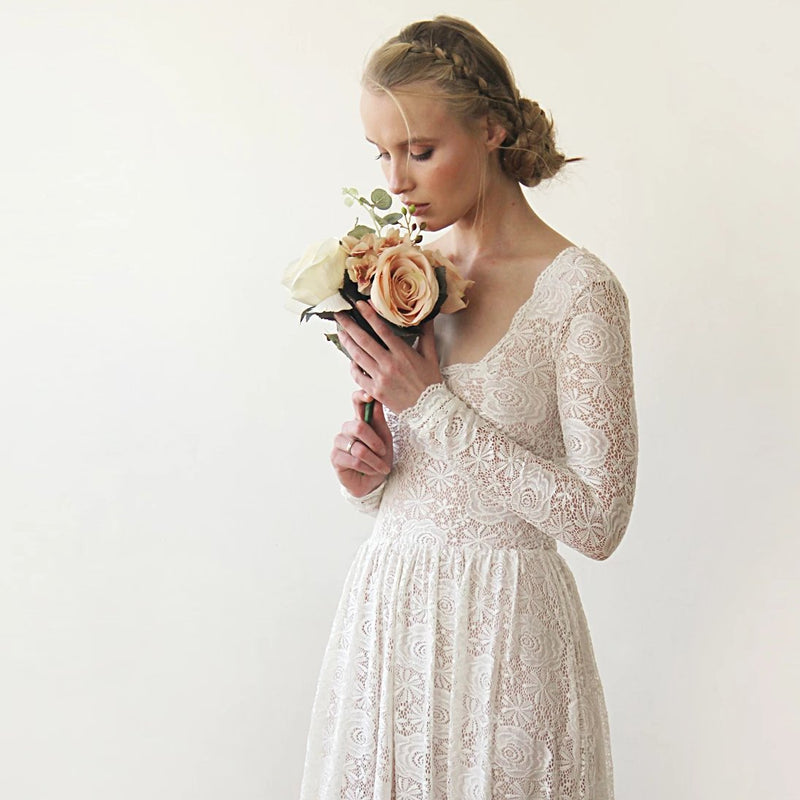 Square Neckline Vintage Inspired Wedding Dress,  1259