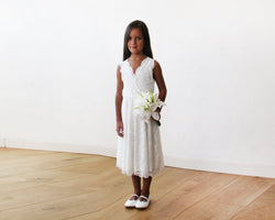 Midi Ivory All Lace Sleeveless Flower Girl Dress 5048