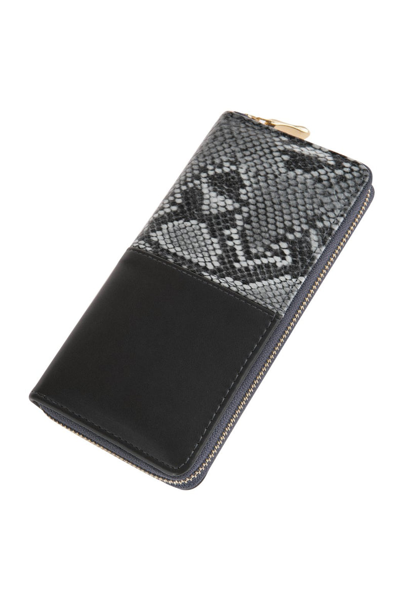 Hdg2682 -Half Printed Snake Skin Single Zipper Leather Wallet