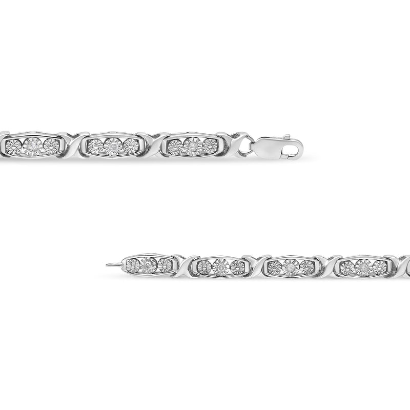 .925 Sterling Silver 1/10 Cttw Diamond Miracle Set 3 Stone Link Bracelet (I-J Color, I2-I3 Quality) - 7.25" Inches