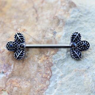 316L Stainless Steel Black Peacock Feather Nipple Bar