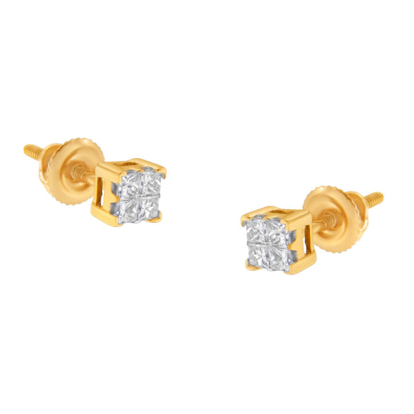 10KT Yellow Gold Princess Diamond Stud Earring (1/4 Cttw, J-K Color, I1-I2 Clarity)