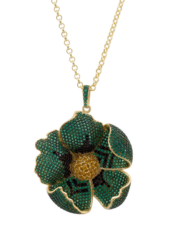 Poppy Pendant Necklace Gold Emerald Green Cz