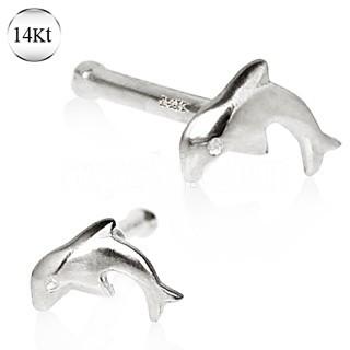 14Kt White Gold Stud Nose Ring With a Dolphin