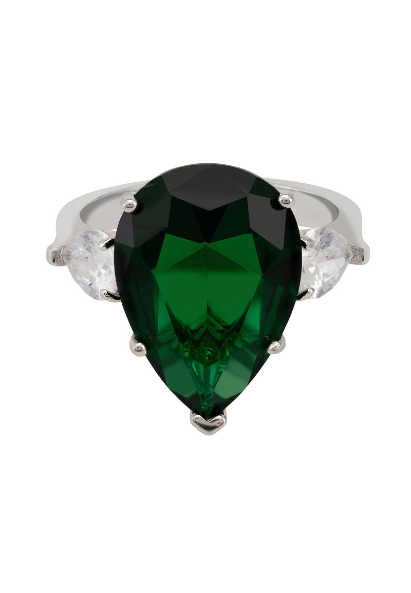 Rania Teardrop Gemstone Ring Silver Emerald