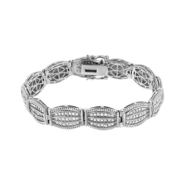 .925 Sterling Silver 3 Cttw Diamond Art-Deco Style Link Bracelet (I-J, I2-I3) - Size 7.25"