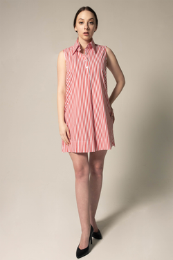 Italian Cotton Red Stripe Sleeveless Dress