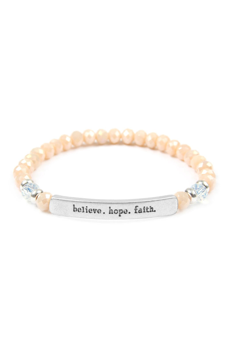 83593 - "Believe, Hope, Faith" 6mm Glass Beads Stretch Bracelet