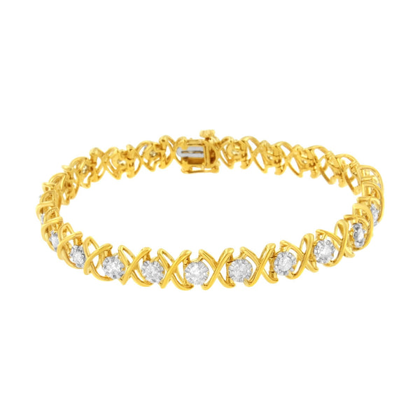 10K Yellow Gold Plated Sterling Silver 2 Cttw Diamond "XOXO" Bracelet (J-K Clarity, I1-I2 Color) - Size 7.25"