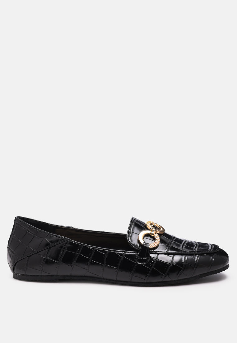 Wibele Croc Textured Metal Show Detail Loafers
