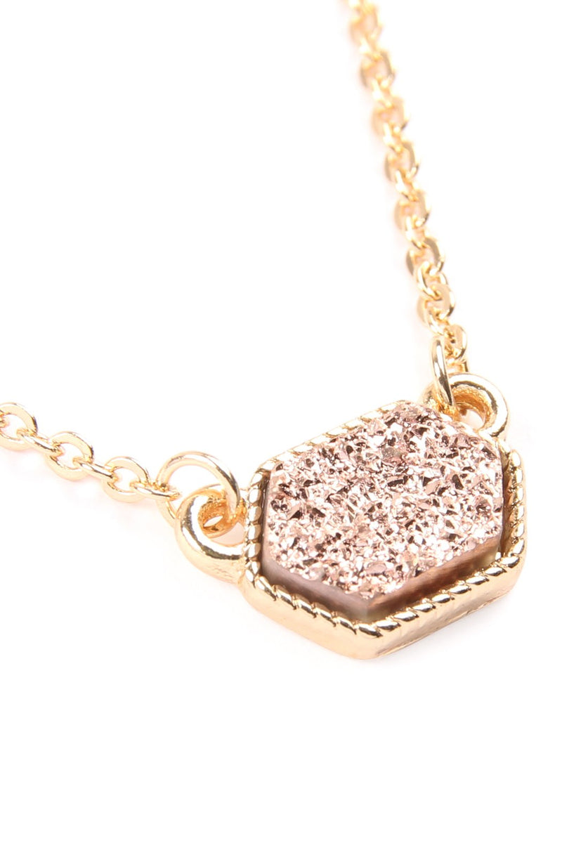 Druzy Hexagon  Necklaces With Stud Earring