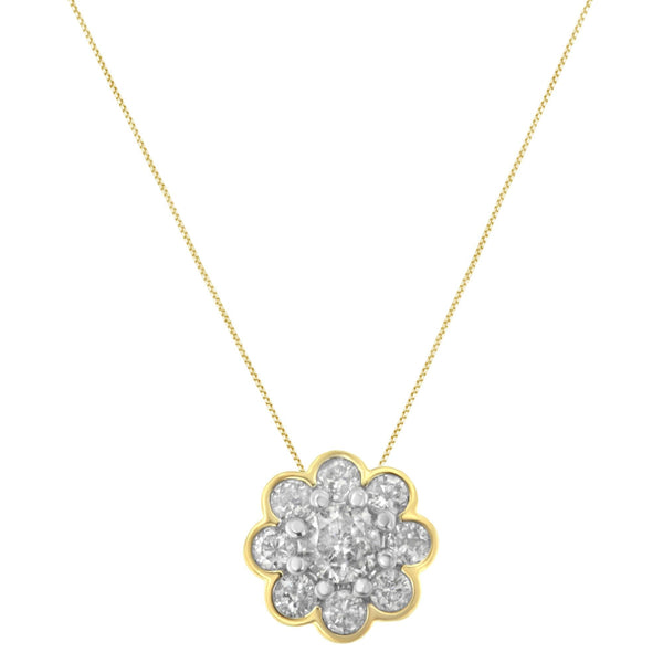 2 Micron 10K Yellow Gold Plated .925 Sterling Silver 1/4 Cttw Diamond Cluster Pendant Necklace (I-J, I2-I3)