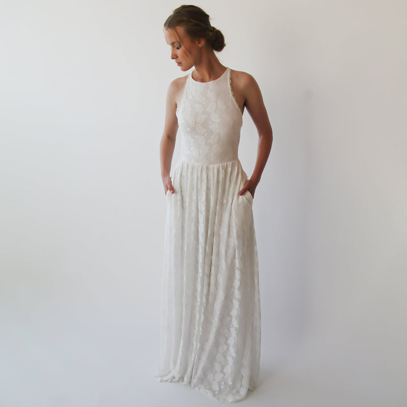 Halter Neckline  Wedding Dress With Pockets  #1221