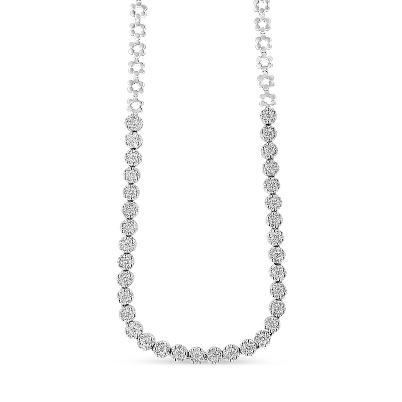 IGI Certified 14K White Gold 8.0 Cttw Pave Set Round-Cut Diamond Cluster Graduating Riviera Statement Necklace (H-I Colo