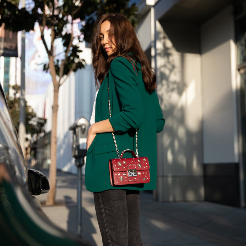 The Hollywood Studded Leather Crossbody Bag Burgundy