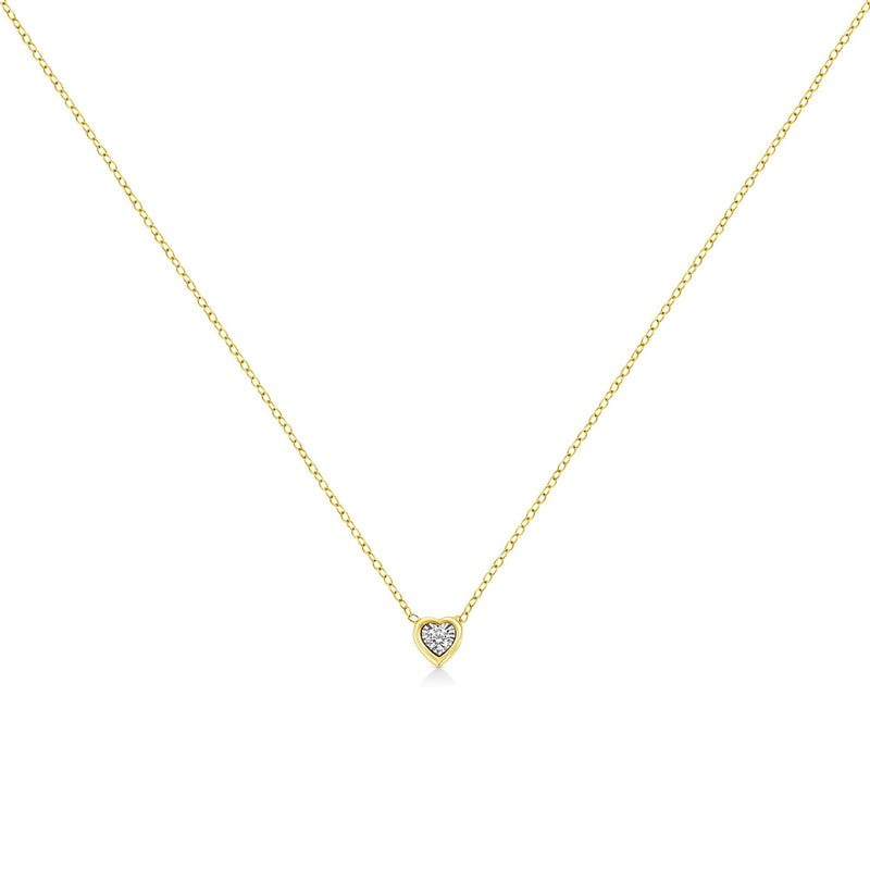 10K Yellow Gold Plated .925 Sterling Silver 1/10 Cttw Miracle Set Round Diamond Square Box Shape 18" Pendant Necklace (K