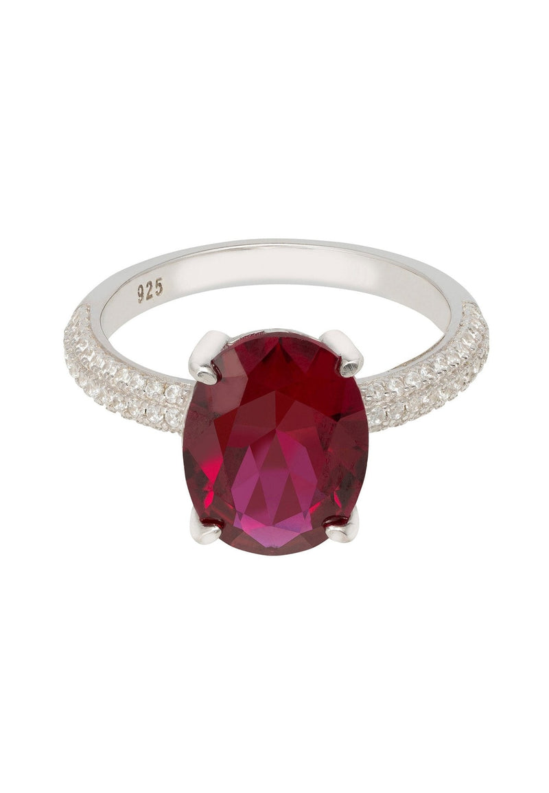 Alexandra Oval Cocktail Ring Ruby Silver