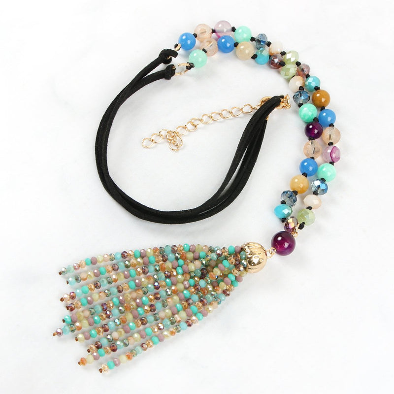 Hdn2237 - Beaded Tassel Pendant Necklace