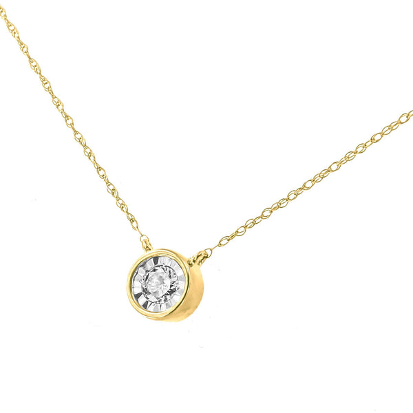 10K Yellow Gold 1/4 Cttw Round Brilliant-Cut Diamond Modern Bezel-Set Solitaire Pendant Necklace (J-K Color, I2-I3 Clari