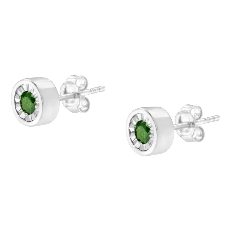 .925 Sterling Silver 1/4 Cttw Round Brilliant-Cut Green Diamond Miracle-Set Stud Earrings (Fancy Color-Enhanced, I1-I2 C