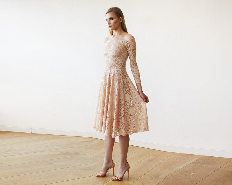 Pink Off-The-Shoulder Floral Lace Long Sleeve Midi Dress SALE 1149