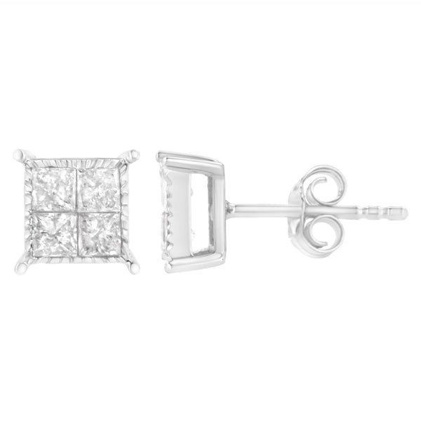 Sterling Silver 3/4 Cttw Composite Diamond Stud Earrings (I-J, I2-I3)