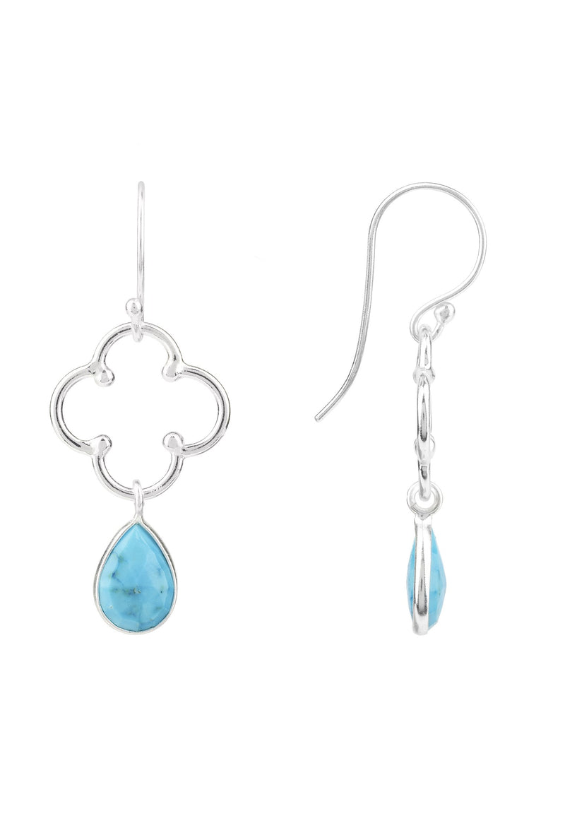 Open Clover Gemstone Drop Earring Silver Turquoise