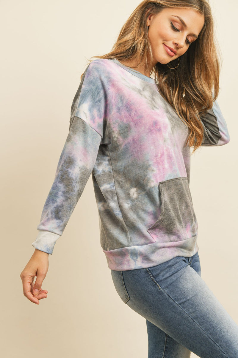 French Terry Tie Dye Pullover With Kangaroo Pockets
