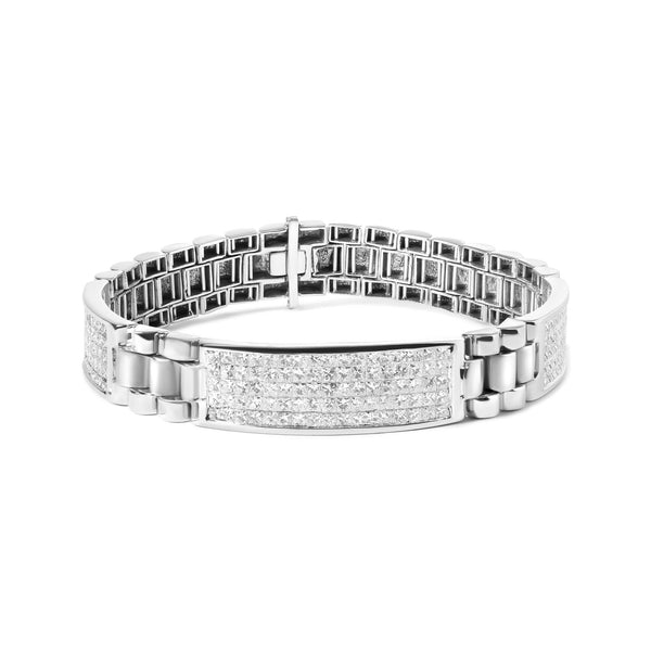 14K White Gold 12.0 Cttw Men's Invisible Set Princess Diamond Tennis Bracelet (G-H Color, VS1-VS2 Clarity) - Size 8.5" I