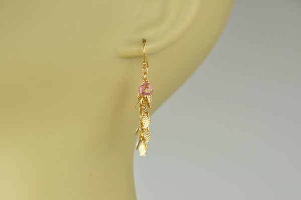 Pink Sapphire With Leaf Cascade Earrings