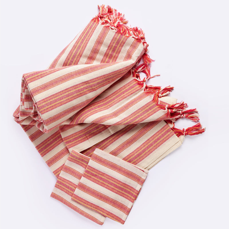 Andana Sustainable Striped Mediterranean Style Tablecloth Set - Magenta