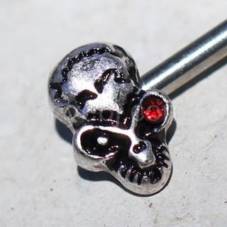 316L Stainless Steel Red Eye Alien Skull Nipple Bar