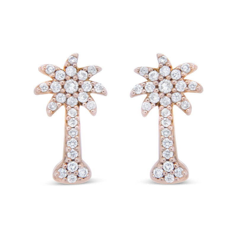 10K Rose Gold 1/4 Cttw Diamond Palm Tree Push Back Stud Earrings (H-I Color, I1-I2 Clarity)