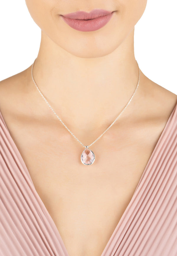 Petite Drop Necklace Silver Rose Quartz Hydro