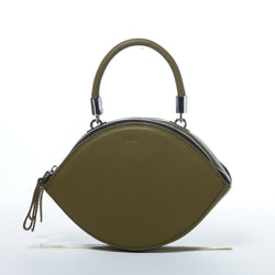 Kiss Circle Shape Leather Crossbody Bag Olive Green